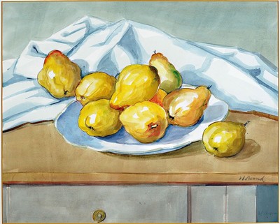 Werner Brand, geb. 1933 Löbau, lebt und arbeitet in der Pfalz, Stillleben mit Quitten, Aquarell auf Papier, rechts unten signiert, ca. 39x48cm, PP, ...