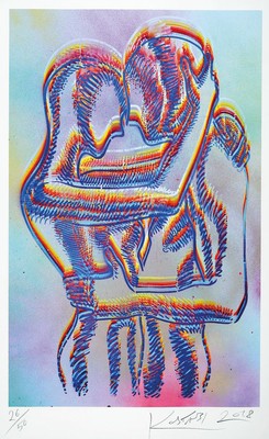 Mark Kostabi, geb. 1960, Farbsiebdruck von 2018, handsigniert und num. 26/50, ca. 71x44cm, PP, u.Gl., R. ca. 94x63cm