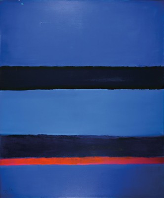 Gaston Gale, zeitgenössischer Belgischer Künstler, Abstrakte Komposition in Blau, Öl/Lwd, links unten sign., ca. 122x101, Leisten