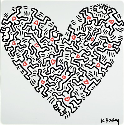 Keith Haring, 1958-1990, Farboffset, re. u. sign., unter Glas gerahmt, gesamt ca.73x73 cm
