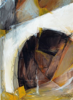 Kui, geb. 1946, abstrakte Farbkomposition, Acryl/Papier, sign., dat. 87, unter Glas gerahmt, gesamt ca. 83x63 cm