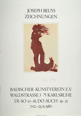 Joseph Beuys, 1921-1986, Plakat zur Ausstellung: Zeichnungen, Badischer Kunstverein Karlsruhe, offset, sign., Blatt ca. 85x59 cm, griffknicke zusehen