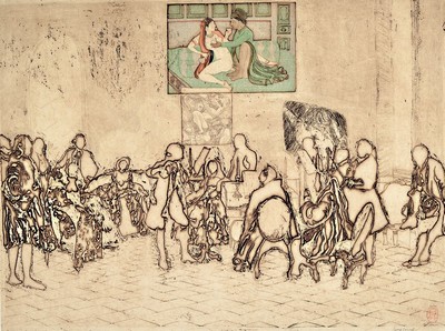Unbekannter Künstler, Radierung, unleserlichsign., num. 33/100, gesamt ca. 52,5x66,5 cm
