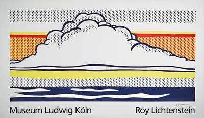 Roy Lichtenstein, 1923-1997, Farbsiebdruck Cloud and sea, handsign., 1964, Hrsg. Museum Ludwig Köln, Blatt ca. 70x120 cm, leichte knicke und Risse ...
