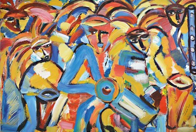 Innocent Nkurunziza , geb. 1986, Öl/Lwd, re. u. sign., dat. 2010, ca.100x145 cm
