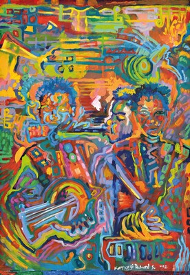 Richard Karekezi Safari, Titel: Music with us, Öl/Lwd, sign., ca. 82,5x57 cm