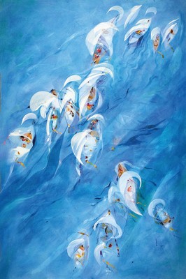 Wolfgang Blanke, geb. 1948 Münster, Segelboote aus der Vogelperspektive, Acryl/ Lwd, mittig unten signiert, ca. 150x100cm