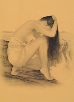 Henrik Mar, geb. 1946, asiatischer Künstler, in den Niederlanden ansässig, Studium in Amsterdam, Maler und Zeichner, Frauenakt an der Küste, ...