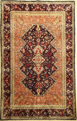 Seiden Ghom alt, Persien, ca. 50 Jahre, reine Naturseide, ca. 208 x 138 cm, EHZ: 5, Risse