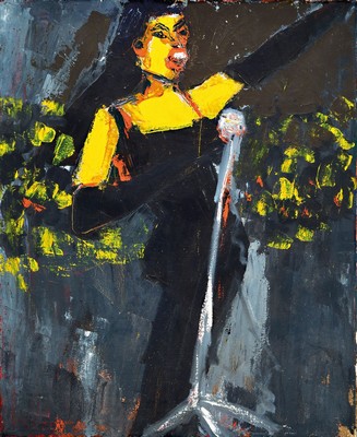 Gernot Kissel Zuschreibung, 1939-2008, Sängerin mit Publikum, Öl/Lwd, unsigniert, 110 x 90 cm, stammt aus dem Atelier des Künstlers