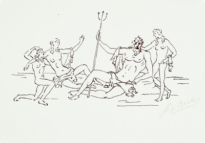 Arno Breker, 1900-1991, Neptun mit Gefolge, Lithographie, handsigniert, ca. 15x21cm, u.Gl., R. ca. 22x31cm