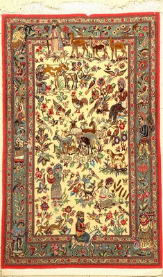 Ghom Kork fein, Persien, ca. 30 Jahre, Korkwolle mit Seide, ca. 162 x 100 cm, minimaler alter Mottenfraß, EHZ: 2