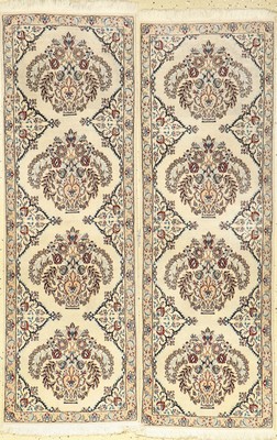 1 Par Nain fein, Persien, ca. 40 Jahre, Korkwolle mit Seide, ca. 137 x 45 cm, Reinigungsbedürftig, EHZ: 2