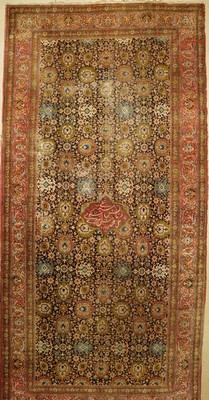Täbriz antik datiert, Persien, um 1900, Wolle auf Baumwolle, ca. 557 x 268 cm, EHZ: 4-5 (Mottenfrass)