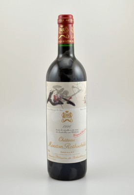 1 Flasche 1996 Chateau Mouton Rothschild, Pauillac, Premier Grand Cru Classe, ca. 75 cl, 12,5 % Vol., Füllstand: into neck, sehr guter ...