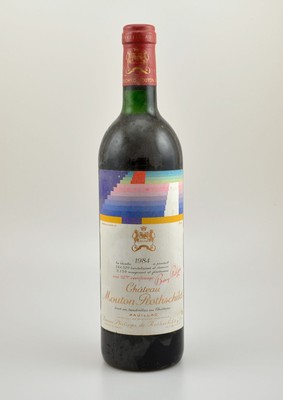 1 Flasche 1984 Chateau Mouton Rothschild, Pauillac, Premier Grand Cru Classe, ca. 75 cl, Füllstand: ca. top shoulder, unverkostet, Künstleretikett: ...