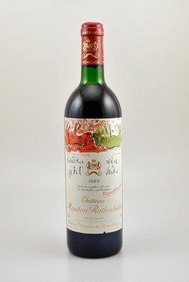 1 Flasche 1989 Chateau Mouton Rothschild, Pauillac, Premier Grand Cru Classe, ca. 75 cl, 12,5 % Vol., Füllstand: top shoulder, hervorragender ...