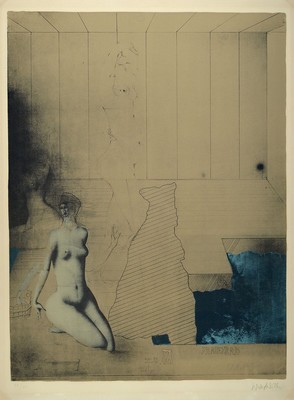 Paul Wunderlich, 1927-2010, Lithographie, So baden die Frauen in Bremen num. 44/75, handsigniert, leicht gebräunt, l. Altersspuren, 84 x 62 cm, ...