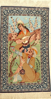 Esfahan Bildteppich fein, Persien, ca. 30 Jahre, Korkwolle auf Seide, ca. 113 x 68 cm, EHZ: 2