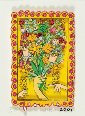 James Rizzi, 1930-2011, Flowers, 3D-Konstruktion, handsign., num. 346/350, dat. 2001, unter Glas gerahmt, gesamt ca. 42,5x36,5 cm
