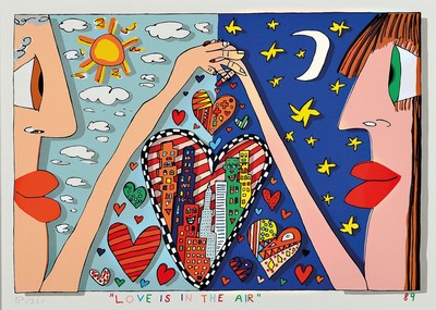 James Rizzi, 1930-2011, Love is in the Air, Lithografie, handsign., dat. 89, unter Glas gerahmt, gesamt ca. 49,5x61 cm