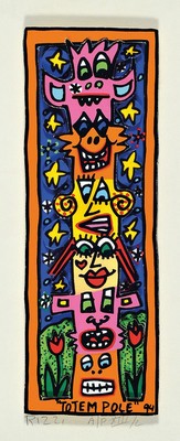 James Rizzi, 1930-2011, "Totem Pole", 3D-Konstruktion, handsign., num. AP XIII/L, unter Glas gerahmt, Motiv ca. 20,5x7 cm , gesamt ca. ...