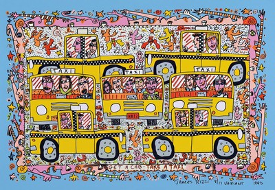 James Rizzi, 1930-2011, "Get A Cab-Take A Taxi", Mischtechnik, Acrylfarbe auf Canvas, sign., num. 8/17, dat. 1993, Rahmen, gesamt ca. ...