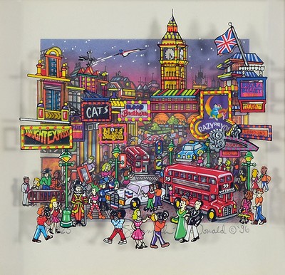 Susannah Macdonald, geb. 1954, "London", 3D-Konstruktion, handsign., num. 38/325, dat. 96, unter Glas gerahmt, gesamt ca. 32,5x32,5 cm