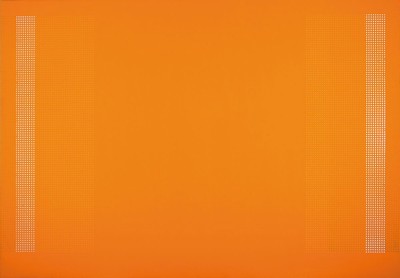 Reinhard Roy, geb. 1948 Klitten, Deutsche Bildhauer und Maler, bekannt für seine Rasterformensprache in der konstruktiven Kunsthier: Werk in Orange, ...