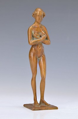 Monogrammist, NJ, wohl Nordeuropäisch , Mitte 20. Jh., stehender Akt, Bronze, H. ca. 17 cm