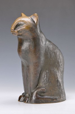 große Bronzekatze, Mitte 20. Jh, große sitzende Katze nach ägyptischen Vorbild,schwerer Bronzeguß ohne Kennzeichnung, wohl vom Künstler selbst ...