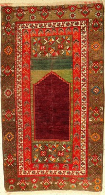 Anatol Gebetsteppich alt, Fragment, Türkei,um 1930, Wolle auf Wolle, ca. 173 x 97 cm, (Fragment).