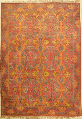Spanischer "Art-Deco" Teppich alt, Spanien, um 1930, Wolle auf Baumwolle, ca. 355 x 255 cm, EHZ: 2-3 (mehrere Risse).