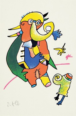 Otmar Alt, geb. 1940 Wernigrode, 1x Farbserigraphie, 54 x 53cm/72 x 57 cm und zwei Lithographien Elefant-Mischwesen und 18x11cm/25x21cm bzw. und ...
