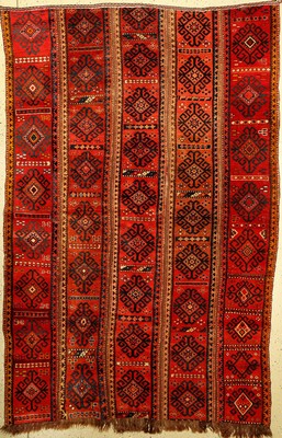Karapalpak "Zeltband" alt, (Fragment), Kirgizistan, um 1930, Wolle auf Wolle, ca. 263x 176 cm, Dekorativ