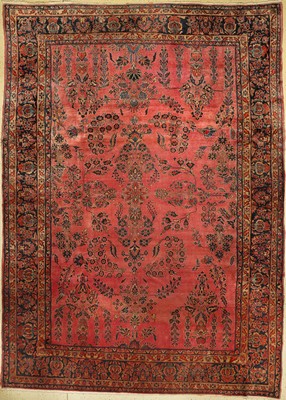 Sarogh (US Re-Import) antik, Persien, Ende 19.Jhd., Korkwolle, ca. 365 x 265 cm, seltene Grundfarbe, Lachsfarben, EHZ: 3-4, dekorativ