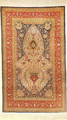 Feiner Seiden Hereke alt, (Signiert), Türkei, ca. 40 Jahre, reine Naturseide, ca. 146 x 92 cm, dekorativ, EHZ: 2-3