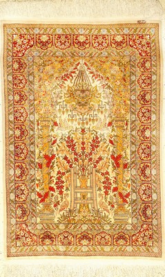 Feiner Seiden Hereke alt, (Signiert), Türkei, ca. 40 Jahre, reine Naturseide, ca. 130 x 88 cm, selten, EHZ: 2