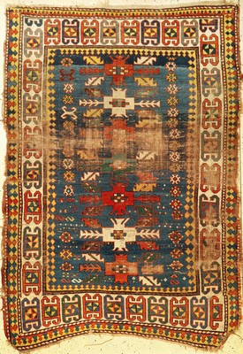 Seltener Bordjalou Kasak, antik, Kaukasus, 19.Jhd., Wolle auf Wolle, ca. 198 x 137 cm, seltenes Muster, EHZ: (Alters und Gebrauchsspuren).