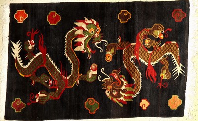 Nepal Drachenteppich, ca. 50 Jahre, Wolle auf Baumwolle, ca. 190 x 124 cm, EHZ: 2-3