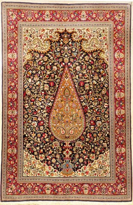 Feiner Ghom Kork (Part-Silk), Persien, ca. 30 Jahre, Korkwolle mit Seide, ca. 209 x 137 cm, Hochwertig, dekorativ, Lebensbaum, EHZ: 2