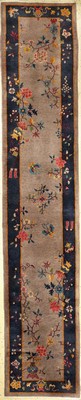 Peking "Galerie" alt, China, um 1920, Wolleauf Baumwolle, ca. 356 x 70 cm, seltenes Format, dekorativ, EHZ: 3, (Gebrauchsspuren)