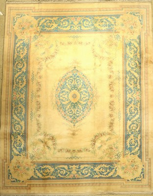 China Aubosson-Style, China, ca. 40 Jahre, Wolle auf Baumwolle, ca. 298 x 243 cm, edel und dekorativ, harmonische Farben, EHZ: 2 (Flecken)