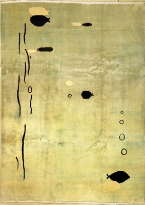Seltener Mesched "Amoghli" (Fisch Muster) "Signiert", Persien, ca. 40 Jahre, Wolle auf Baumwolle, ca. 346 x 254 cm, seltenes ...