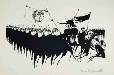 Gertrude Degenhardt, geb. 1940, 4 hand-signierte Grafiken: Schön ist die Zeit ist schön, Soldat Soldat, Die im Aussatz, Permanente Revolution, ...