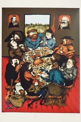 Gertrude Degenhardt, geb. 1940, 2 Grafiken: Farbradierung und Farblithographie: Und sollten denn auch feiern wohl vor der Feierzeit, Farblitho, ...