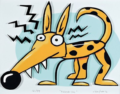 Charles Kaufmann, geb. 1953, Electric Dog, 3D- Konstruktion, sign., num. 12/99, unter Glas gerahmt, ca. 52,5x42 cm