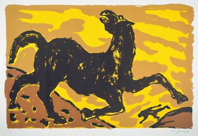A.R. Penck,1939-2017, Farbserigraphie auf dickem Velin, handsigniert, aus 1991/92, Blattgröße 70 x 100 cm, Künstlerexemplar e.a., unter Glas, ...