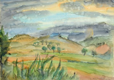 Loulou Albert-Lasard, 1885 Metz - 1969 Paris, südliche Landschaftsdarstellung, Aquarell/ Papier, signiert, lose ältere Betitelung wohl auf einem ...