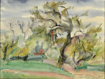 Loulou Albert-Lasard, 1885 Metz - 1969 Paris, südliche Landschaftsdarstellung, Aquarell/ Papier, signiert, alte Zusatz-Betitelung wohl auf einem ...